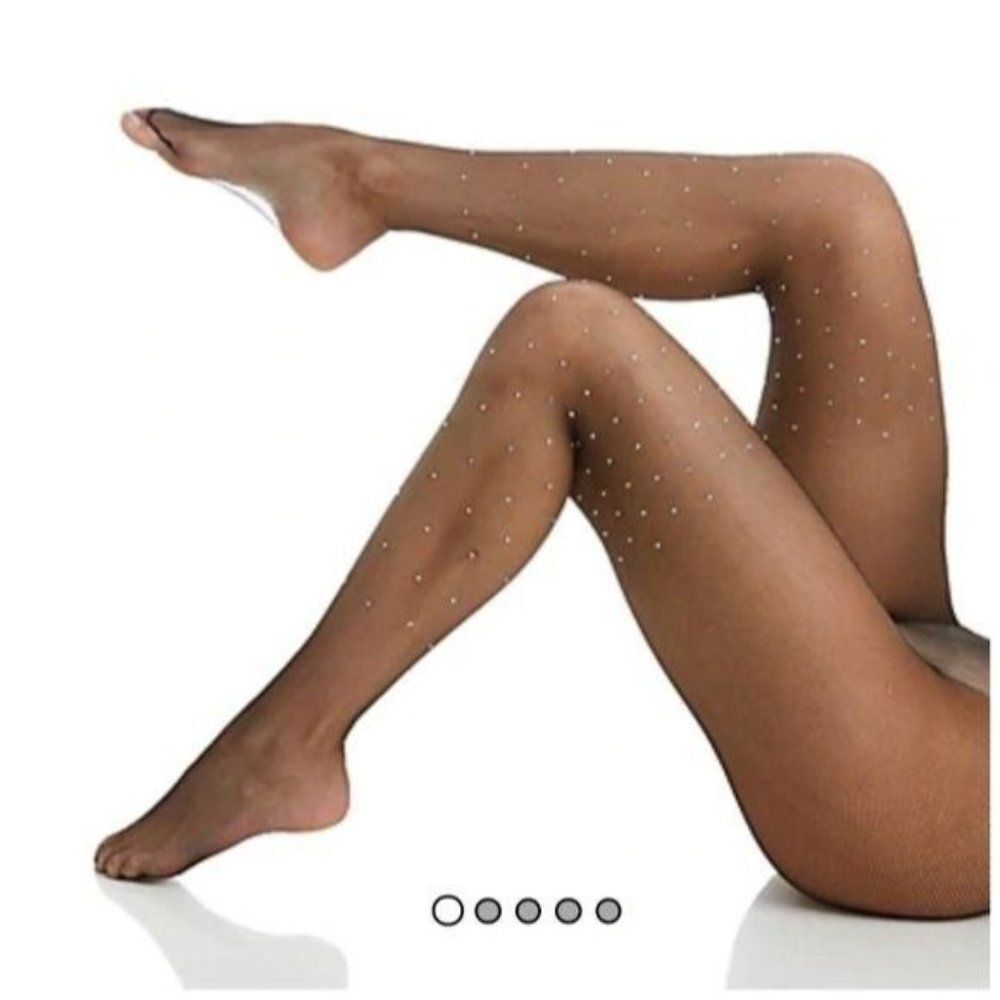 DKNY Sexy Micro Fishnet Stone Shine Crystal Bling Tights Black